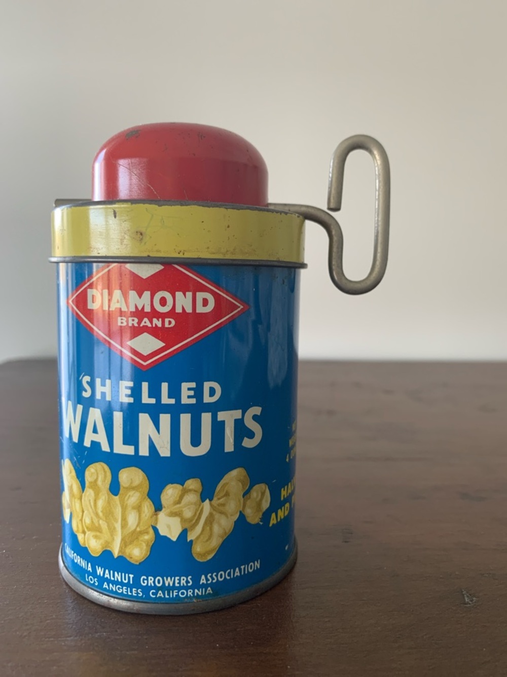 RARE Vintage Diamond Walnut Tin with Chopper Top